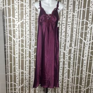 Flora Nikrooz Bordeaux Satin Maxi Slip Dress L $66 NEW